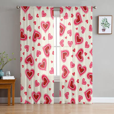 Aquarel Liefde Valentijnsdag Moderne Tule Gordijnen Voor Woonkamer Slaapkamer Huis Keuken Raam Transparante Gordijnen 135W x 114H(cm) red
