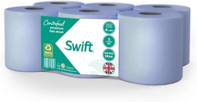 Swift Centrefeed Premium blauwe handdoeken 110 meter 18 rollen - 2-laags geëmbosseerd