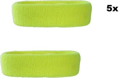 6x Hoofdbandjes neon/fluor geel - hoofd zweet bandje carnaval fitness thema feest optocht