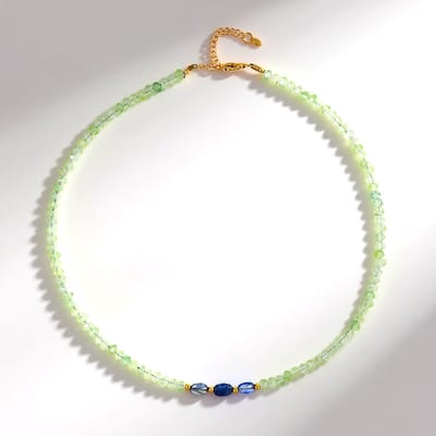 Cavill - 925 Sterling Zilveren Ketting - Nepal Kyaniet 7,27 ct & Australische Prehniet 69,89 ct - Elegante Edelsteen Ketting - Verlengbaar tot 50 cm