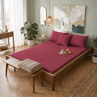 Saphira SOFT Geweven Katoen Topper Hoeslaken – Bordeaux – 160x200 cm – Tweepersoon – 20 cm Matrashoogte – 100% Katoen – 360° Elastiek Rondom – Glad, Ademend & Zacht