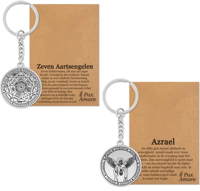 Aartsengel Azraël Sleutelhanger Bundel - Zilverkleurig - Set van 2 Beschermengel Sleutelhangers - Spiritueel Medaillon - Pax Amare