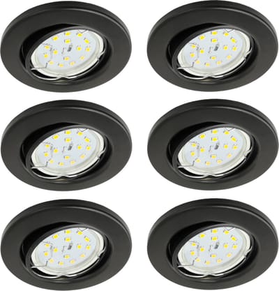 Trango Set van 6 inbouwspots 6729-065MO in zwart mat draaibaar incl. 6x 3000K warm wit Ultra Flat LED Module, Inbouwspots, Plafondspots, Plafondlamp, Badkamerlamp, Plafondlamp, Spots