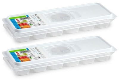 Plasticforte IJsblokjesvorm met deksel - 2x - voor 12 ijsklontjes - kunststof - transparant - ijsblokjes maken