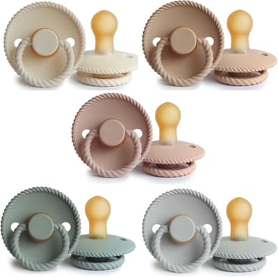 FRIGG ROPE Fopspeen set 5 stuks Cream,Blush,Croissant,Sage en Silver Gray 0-6 maand