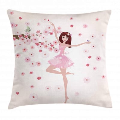 ABAKUHAUS Balletkussenhoes – Sakura-Meisje Ballerina – Dubbelzijdig bedrukt – Wasbaar met rits – 45x45 cm – Roze, Bleek, Perzik