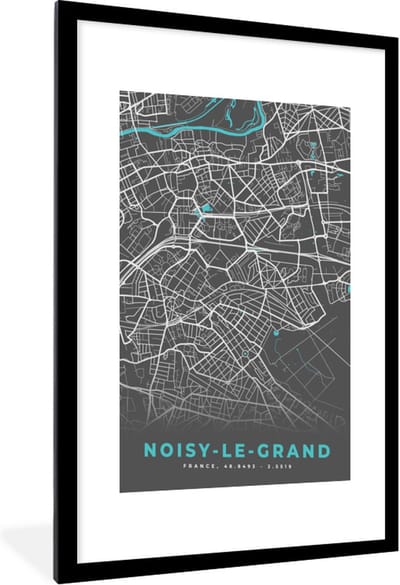 Fotolijst incl. Poster - Kaart – Stadskaart – Noisy-le-Grand - Plattegrond – Frankrijk - 60x90 cm - Posterlijst