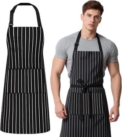 Keukenschorten Set van 2 met 2 Zakjes, Verstelbaar en Gestreept voor Koken, BBQ en Restaurantgebruik