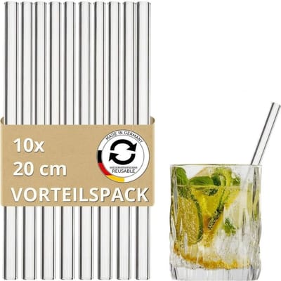 Dailygoods - Herbruikbare Glazen Rietjes - 10 Stuks van 20 cm voor Cocktails en Smoothies