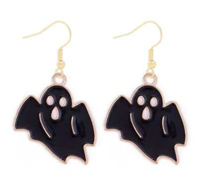 Plux Fashion Spookje Oorbellen - Zwart - 4cm - Metaal - Heren - Dames - Sieraden - Zwarte Oorbellen - Oorhangers - HipHop oorbellen - Sieraden Cadeau - Luxe Style - Duurzame Kwaliteit - Halloween - Oktoberfeest - Kerst