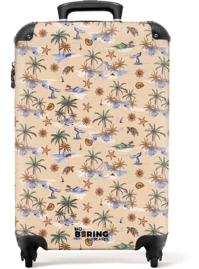 NoBoringSuitcases.com - Koffer - Vakantie eiland print - Past binnen 55x40x20 cm en 55x35x25 cm - Trolley handbagage - Valiezen met wieltjes volwassenen - Reiskoffer op wielen - Rolkoffer lichtgewicht