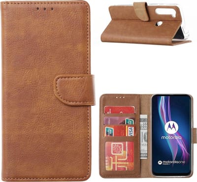 Bookcase Geschikt voor: Motorola Moto One Fusion Plus - Lichtbruin - portemonnee hoesje