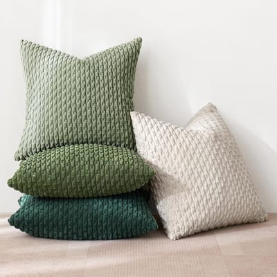 Famanu - Set van 4 corduroy kussenslopen, decoratieve kussenhoezen, moderne bankkussensoop, kussens, bankkussens voor bank, sierkussen, woonkamer, slaapkamer, 50 x 50 cm, groene serie