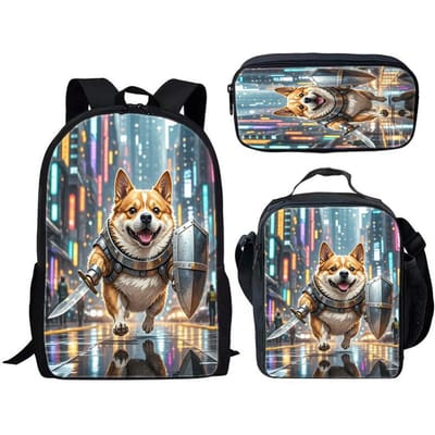 Klassiek Nieuwigheid Bijzonder Cool hond die 3D Print doet 3 stuks/Set leerling Schooltassen Laptop Dagrugzak Rugzak Lunchtas Etui