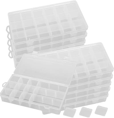 JHUBERS- Opbergdoos Doorzichtig - 18 Roosters - Verstelbare Verdelers - Stapelbaar - Organizer voor Kralen/Sieraden - Perfect voor Doe-het-zelf - Opbergbox