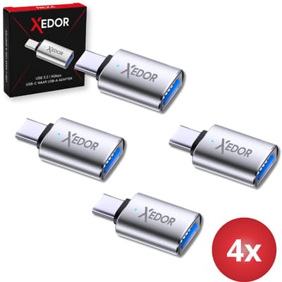 Xedor® Nexa – USB C naar USB A Adapter – 4 Stuks – USB 3.2 Gen 1 – 5 Gbps – Laptops, Smartphones & USB sticks – Zilver
