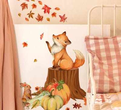 Muursticker Raamstickers Herfst / Autumn - Vos - Eekhoorn - Paddestoel - Pompoen - Blad - Esdoorn blad | Bos Stickers | Raam Decoratie - Winkel - School - Peuterspeelzaal - Huis - Kantoor | Herbruikbaar - Waterdicht - Verwijderbaar | DH collection
