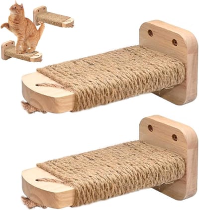 Kattentrap muur 2-pack van massief hout met jute touw voor klimmende katten, ruimtebesparende kattenladder, wandmontage en krabfunctie, max. draagvermogen 15kg