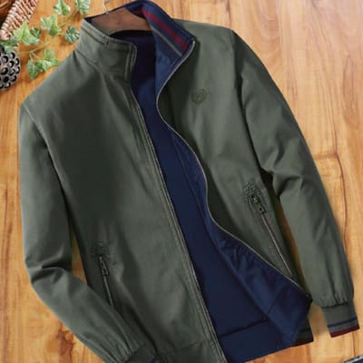 Jassen voor mannen van middelbare leeftijd, lente en herfst, met opstaande kraag, van puur katoen, ideaal voor vaders, dubbelzijdige, casual dunne herenjassen. 3XL black
