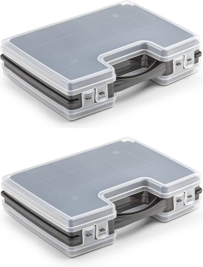 PlasticForte Opbergkoffer - 2x - 22-vaks - zwart - 28 x 21 x 6 cm - Sorteerdoos kleine spulletjes