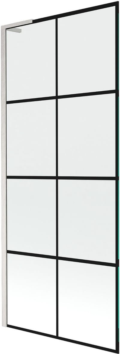 Mexen Next L badwand 1-deurs 80 x 150 , zwart rooster, geborsteld nikkel - 895-080-000-03-77-97