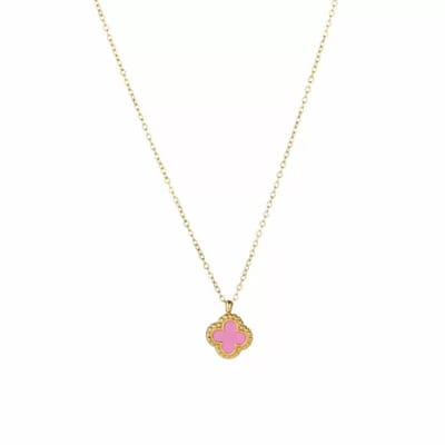 Bijoutheek Collier Single Klaver Emaille Roze
