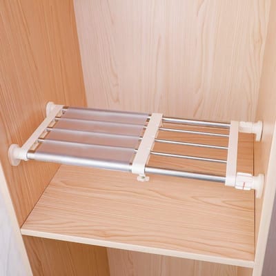Famanu Kast Spanplank & Staaf Uitbreidbaar Metalen Opbergrek Verstelbare Organizer DIY Divider Separator voor Kast Garderobe Kast Keuken Badkamer 40-60cm