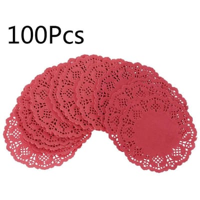 100 stuks ronde kantpapiermatten, onderzetters, placemats, bruiloften, evenementen, feesttafels, cadeaus, onderzetters, vintage onderzetters, placemat rood
