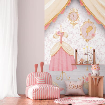Fotobehang Profhome 770661-GU vliesbehang glad met kinder patroon mat crème roze goudgeel grijs 1,59 m x 2,8 m