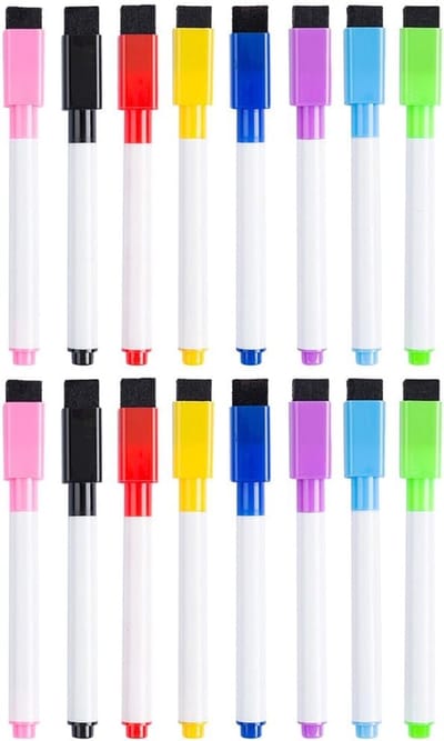 16stuks - whiteboard stiften - whiteboard markers dunne punt - whiteboard markers magnetisch - whiteboardmarker met wisser - whiteboard marker - magnetisch whiteboard stift - magnetische whiteboard stiften - Met Wisser & Magneet