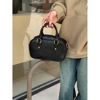 Wollen Handgedragen Bowlingtas Vintage Preppy Print Alles-in-één Crossbody Tas zwart