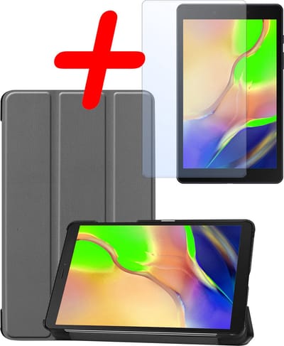 Hoesje Geschikt voor Samsung Galaxy Tab A 8.0 (2019) - Met Screenprotector - Trifold Bookcase - Hard Cover - Hardcover Book Case - Tablet Hoes - Grijs