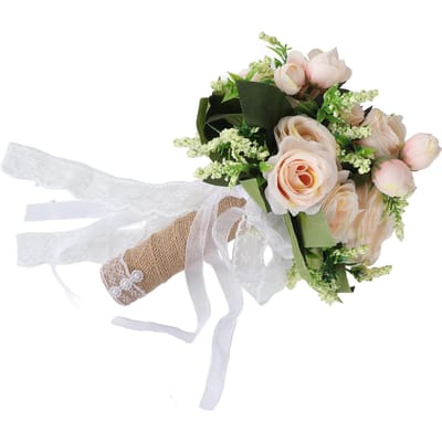 Fleurs Artificielles Réalistes Modernes Élégantes Décoratives Bouquet de Mariée pour Photographie de Mariage Champagne couleur champagne