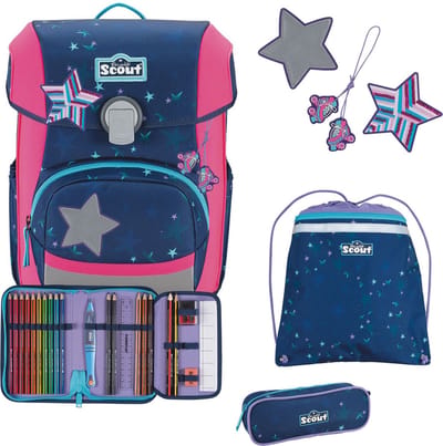 Scout Schooltas Basic Neo Set 4-delig Pretty Star Donkerblauw