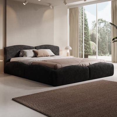 Meubella - Kamfer - Tweepersoonsbed - Stof zwart - 180x200 cm