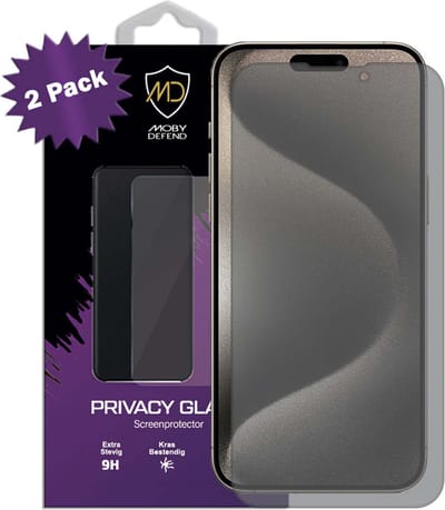 2-Pack MobyDefend Screenprotectors - Geschikt voor iPhone 15 Pro - Matte Privacy Glass Screensavers