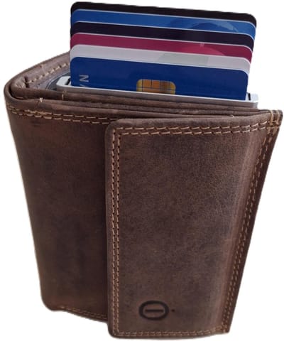 OI Hunter bruine leren portemonnee met Figuretta pasjeshouder en ruimte voor kleingeld / Compact portemonneetje met Cardprotector en ruim munt vak / compleet beursje met RFID SAFE kastje / Hunter bruin leer / 146H