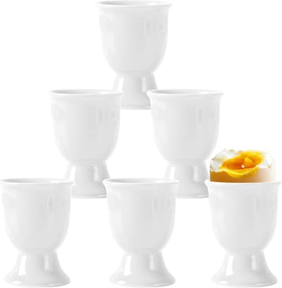 Eierdopjes Set - Porseleinen Houders - Ontbijt Serveren - Keramisch Materiaal - 6 Stuks - Wit