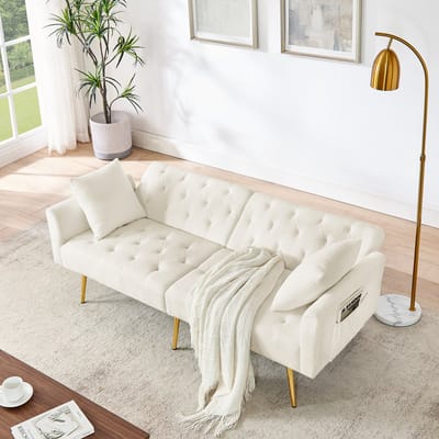 STILVORA Teddy Fleece Sofa -2-Zits Bank - Verstelbare Rugleuning 3 Posities Met Kussens En Comfortabele Zitting - Modern Design Met Metalen Poten - Ideaal Voor Woonkamer Huurappartement En Klein Appartement - Teddy Stof - Beige