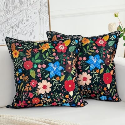 Decoratieve Kussenhoezen Set van 2 - Boho Bloemen - Dubbelzijdig Bedrukt 45 x 45 cm - Voor Woonkamer en Slaapkamer