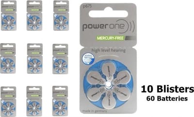 Power One - Gehoorapparaat batterijen -  Kwikvrij  -  60 Stuks ( 10 blisters a 6 stuks) - 675