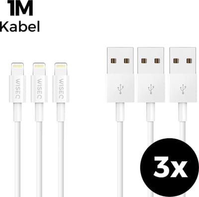 Lightning kabel 1 meter - set van 3 - Premium USB naar Lightning oplaadkabel - geschikt voor iPhone en iPad - wit - WiseQ