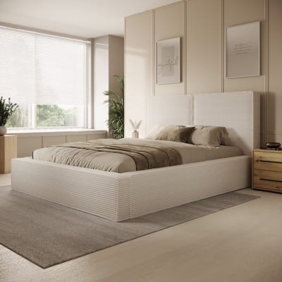 Meubella - Tweepersoonsbed Jarviz - Beige ribstof - 160x200 cm