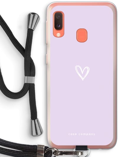 Case Company® - Hoesje met koord geschikt voor Samsung Galaxy A20e hoesje met Koord - Klein hartje paars - Telefoonhoesje met Zwart Koord - Bescherming aan alle Kanten en Over de Schermrand