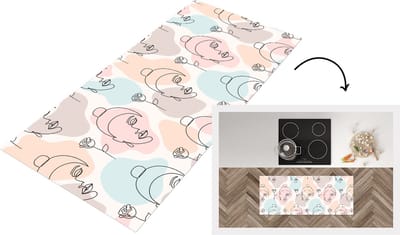 Keukenloper - Loper keuken - Vrouw - Bloemen - Line Art - Pastel - Patroon - 120x50 cm - Keukenloper vinyl