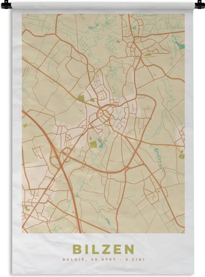 Wandkleed - Wanddoek - Kaart - Retro - Plattegrond - Stadskaart - Bilzen - 120x180 cm - Wandtapijt