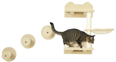 Klimstappen - Klimwand - Katzentrap - 4-delig Set - Met Krabpaal, Hangmat - Beige/Crème Wit - 40 x 28 x 73 cm