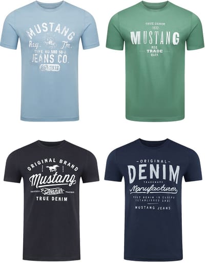 Mustang Heren T-Shirt 4er Pack regular fit Veelkleurig 5XL Ronde Hals Volwassenen gemaakt van 100% katoen