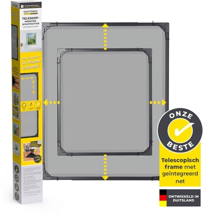 EASYmaxx Insect Protect Telescopische insectenhor voor ramen, met voorgemonteerd frame, uittrekbare insectenbescherming, geïntegreerd muggennet, min. 73 x 83 cm–max. 120 x 140 cm - antraciet, 1 stuk