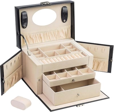 Sieradendoos met Spiegel en 2 Laden - Afsluitbare Organizer voor Ringen, Armbanden en Oorbellen
